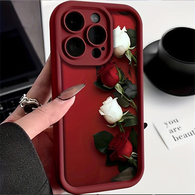 Étui de téléphone en silicone imprimé rouge rose blanc vin