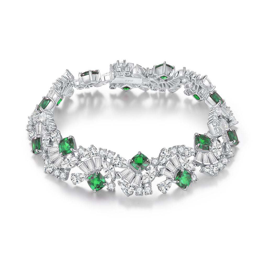 S925 Argent Sterling 5mm Lab-Grown Emerald Ruby Saphir Bracelet de tennis 16.5cm 14 Pierres