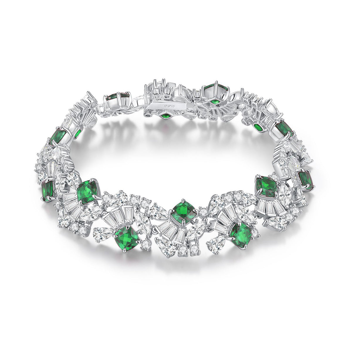 S925 Argent Sterling 5mm Lab-Grown Emerald Ruby Saphir Bracelet de tennis 16.5cm 14 Pierres