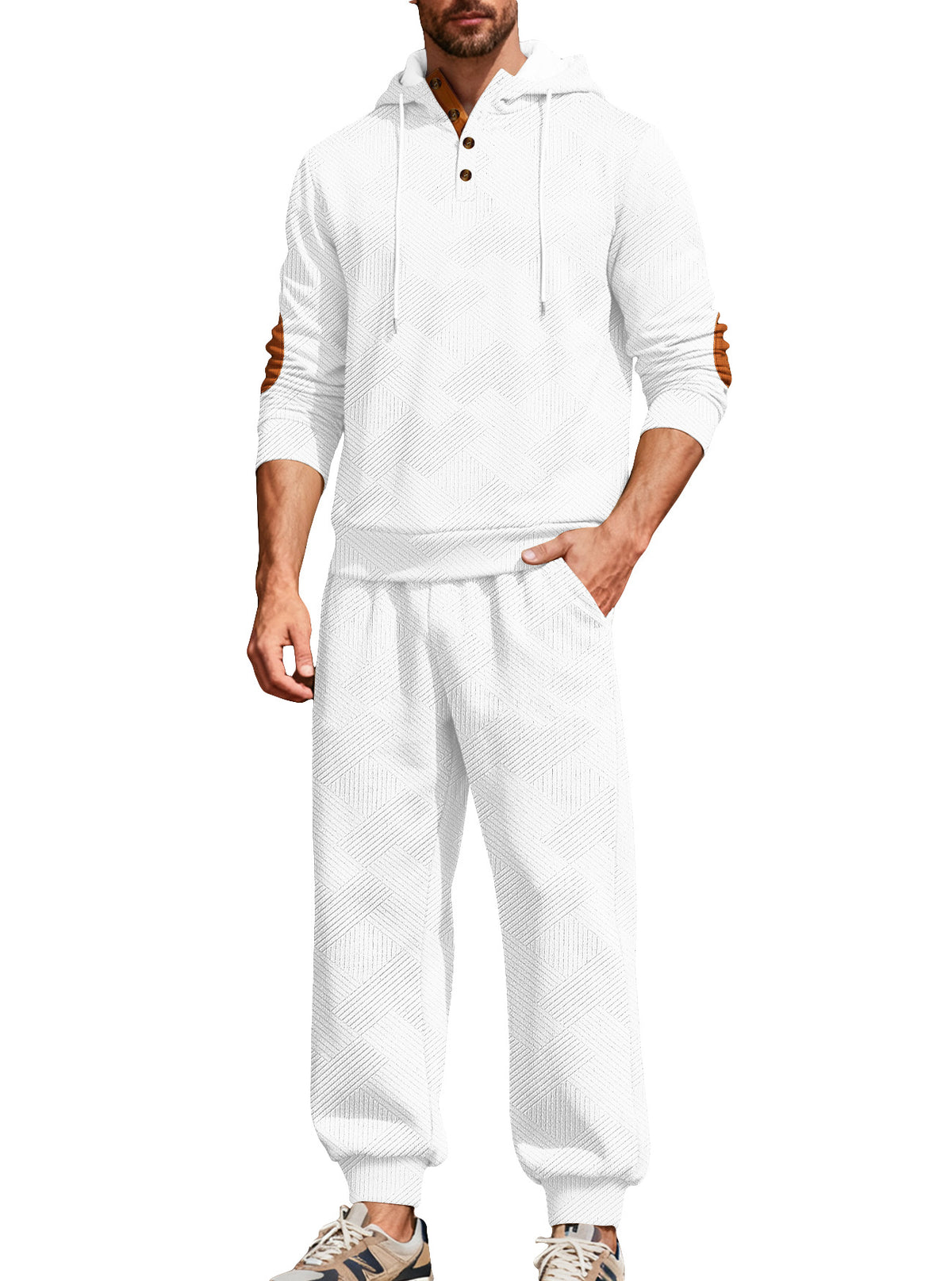 Panel en cuir pour hommes Jacquard Casual SetStand Collar Faux Capuche à manches longues Sweatshir Dessin