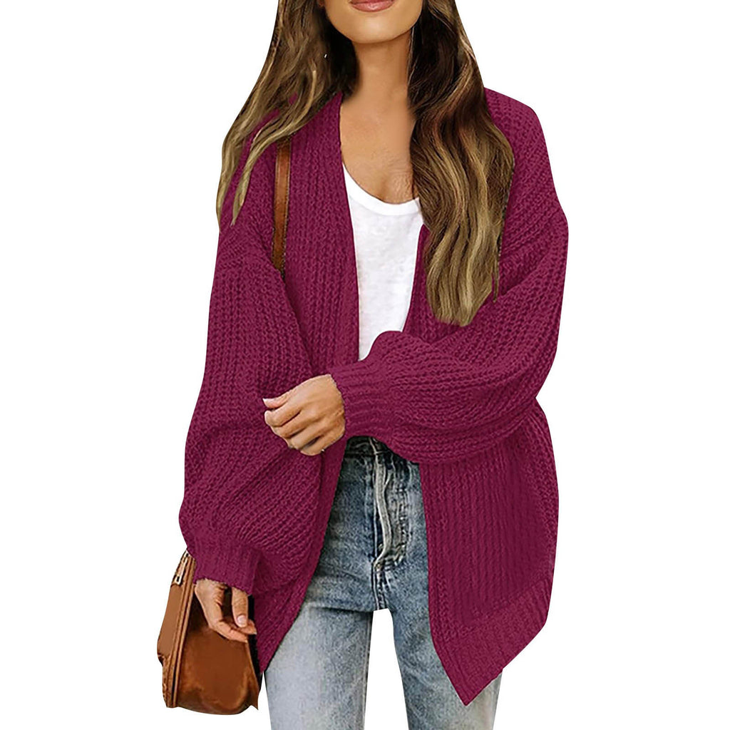Lanterne à manches féminines Chunky-knit Cardigan Sweater Coat
