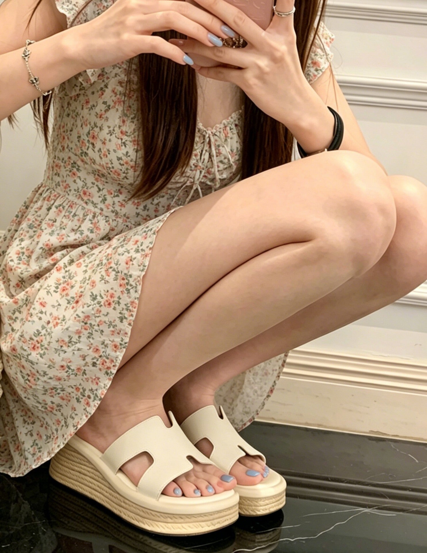 Femmes Été Wedge plate-forme Épaisseur semelle Pantoufles en cuir souple Wedge Casual Sandales Diapositive Fo