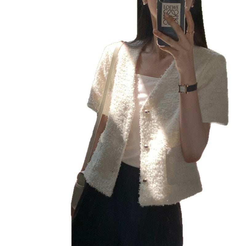 Women's Short-Sleeve Olive Button Jacket