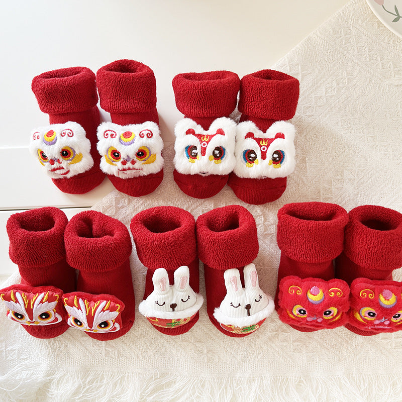 Bébé Hiver Grand Rouge Terry Chaussettes de sol antidérapantes