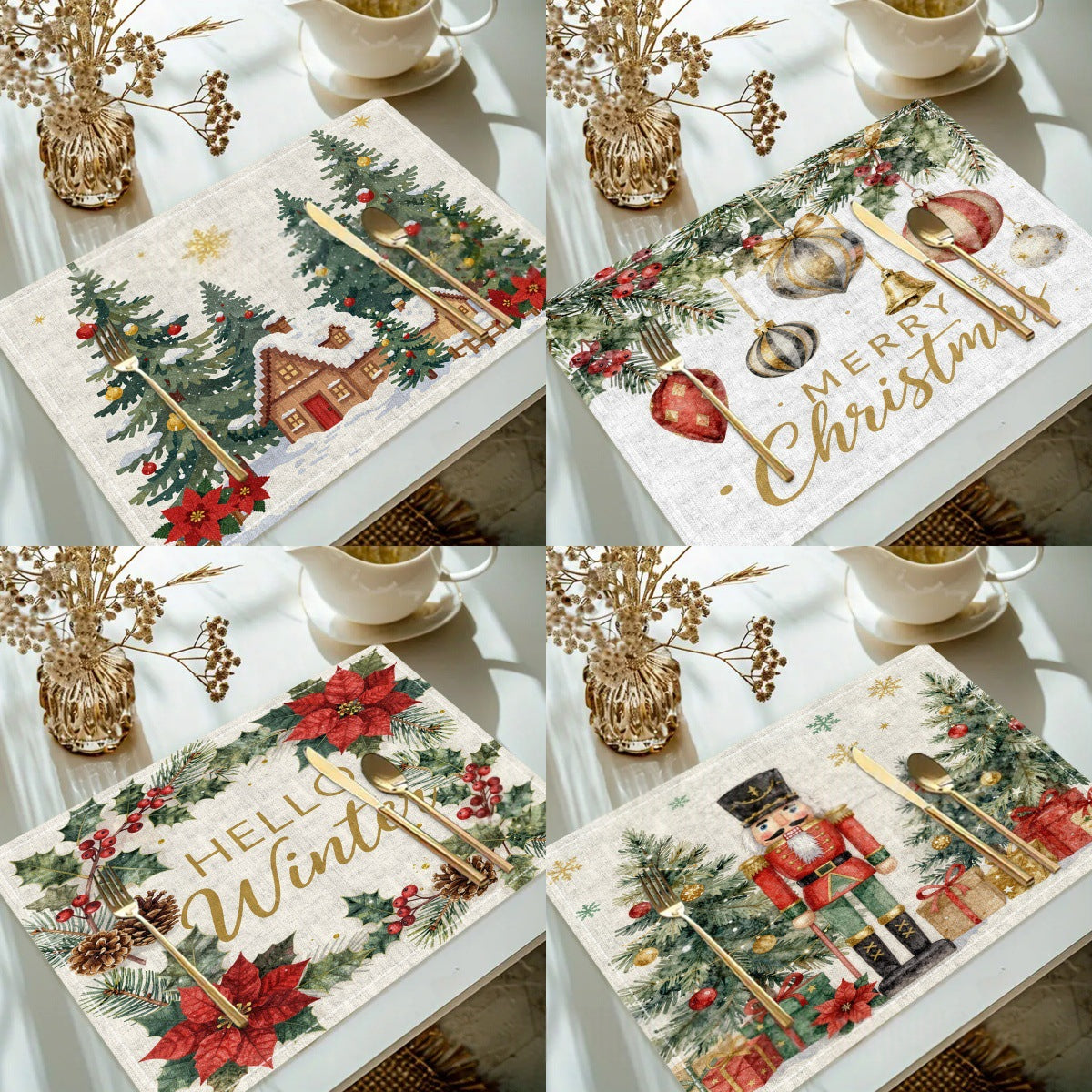 Table de table de Noël imprimée en lin