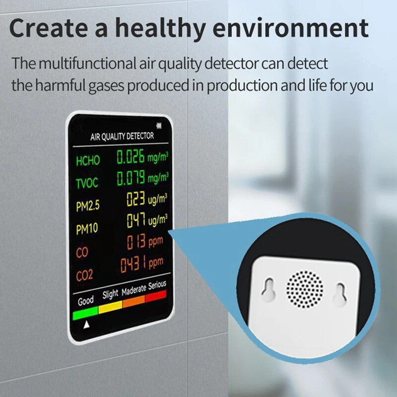 6 Dans 1 moniteur de qualité de l'air Home Office Compteur CO2 HCHO-CO TVOC PM2,5 10 Détecteur