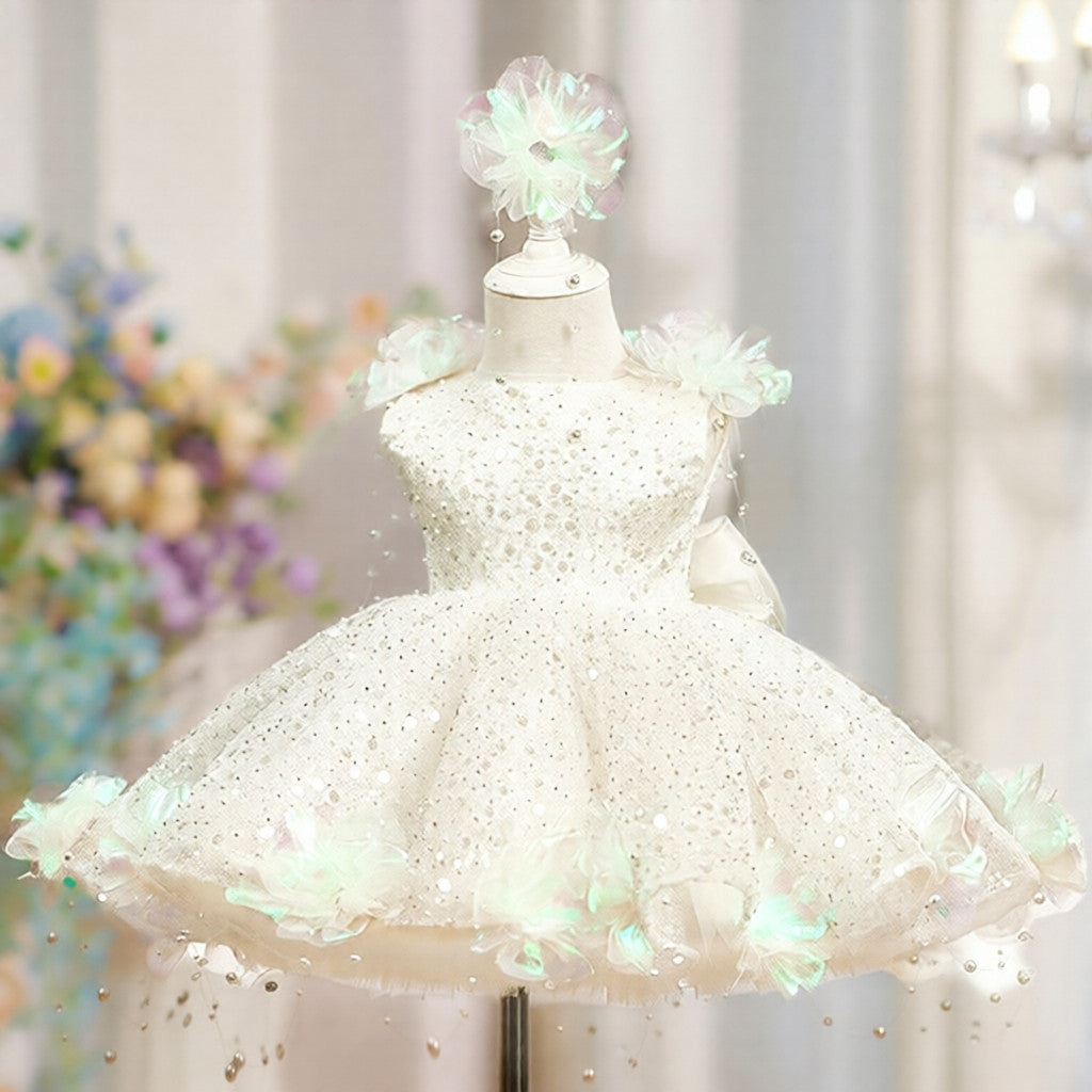 Perle de paille fleur fille robe princesse Gala Gown