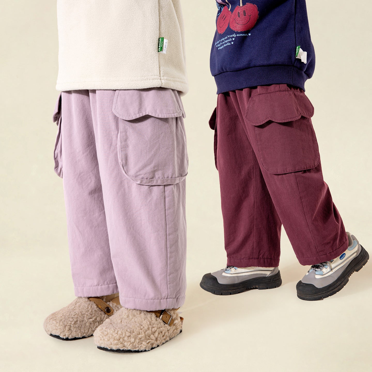 Pantalons de travail pour enfants à deux manches en polaire