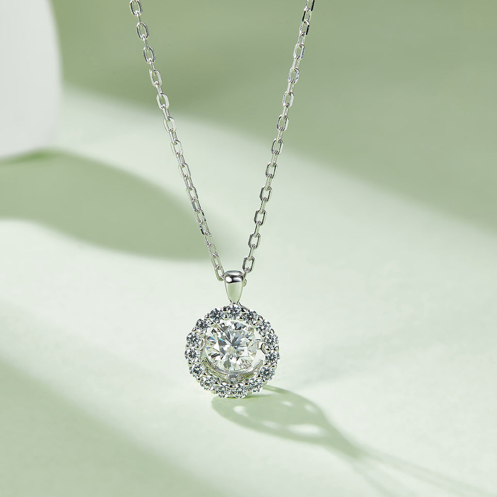 S925 Argent Sterling 0.5ct D Couleur VVS1 Moissanite Collier Halo 45cm Platine plaqué GRA