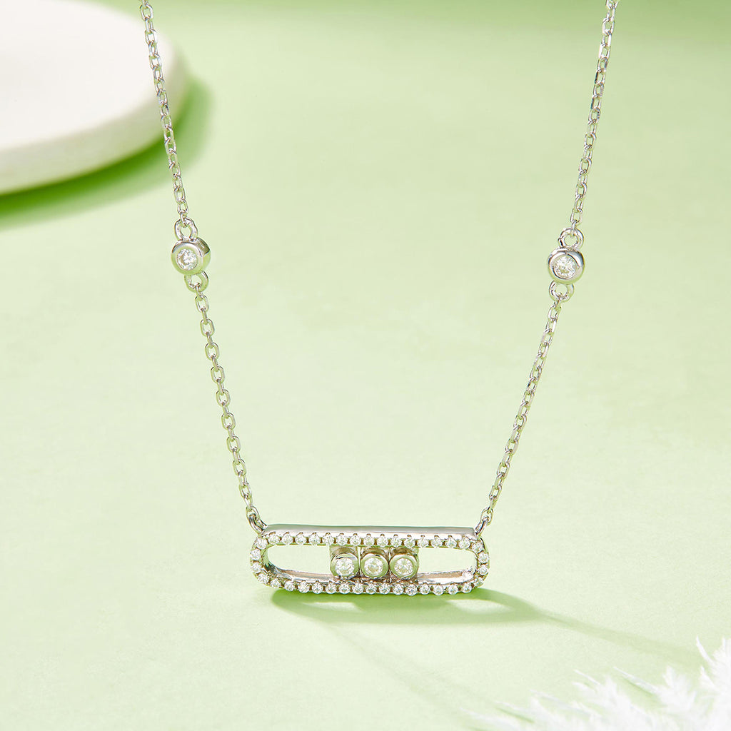S925 Silver Rose Gold Plated Capsule Collier Moissanite 45cm Pave Border Lunette Station D