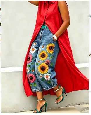 Pantalons à jambes larges en polyester