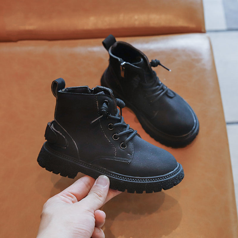 Bottes antidérapantes pour filles avec lacets de couleur solide