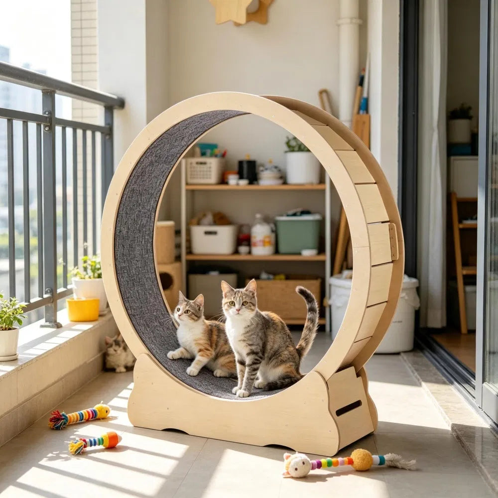 Roue d'exercice en bois de chat