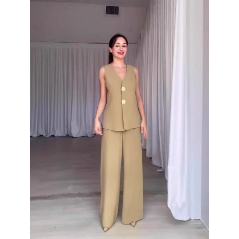 Pantalons sans manches sans col en V, taille haute