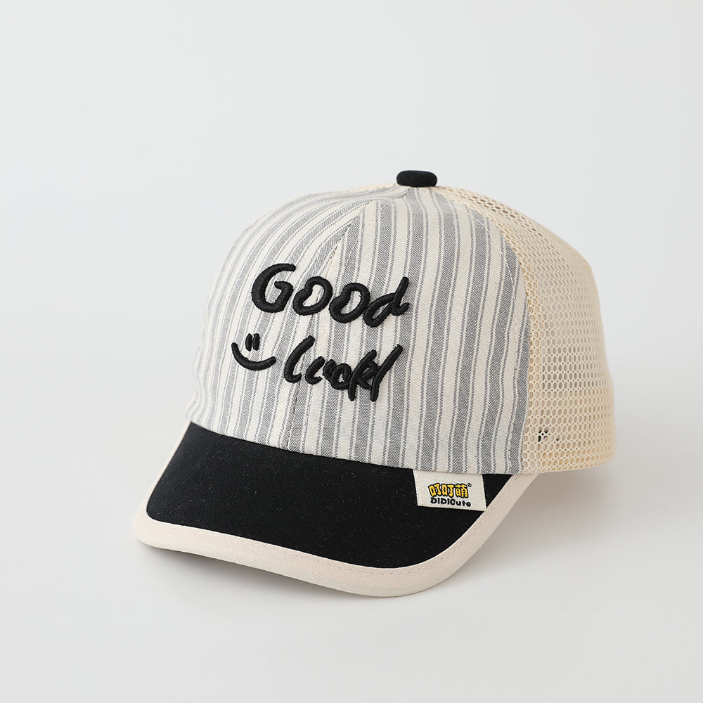 Casquette de baseball rayée pour hommes et femmes avec lettres brodées Bonne chance sur le Bo