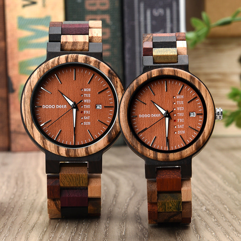 Wood Couple's European and American Style Calendrier Watch