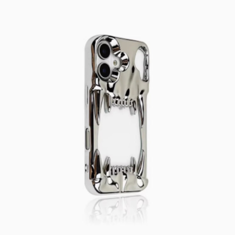 Electroplating Argent brillant Crâne creux Tiger dent téléphone mobile Case