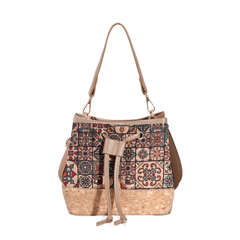 Vieux sac de rangement imprimé de grande capacité pour femmes avec extérieur en bois et en bois