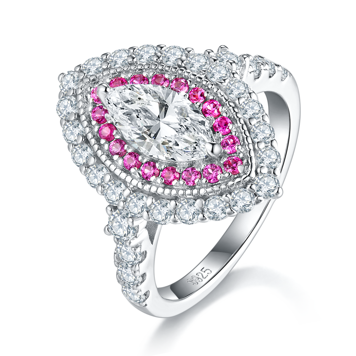 S925 Anneau en argent sterling Marquise Moissanite