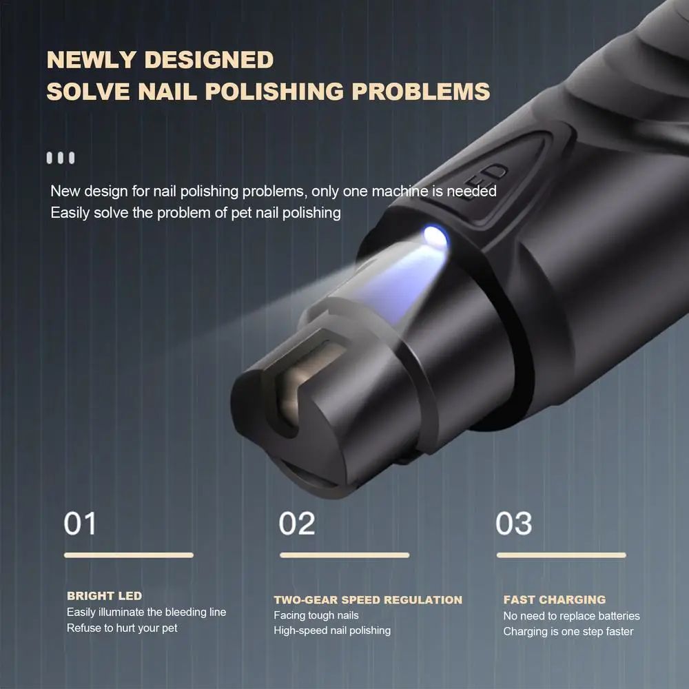Clippers à ongles de chien éclairé 2-Speed Rechargeable Dog Grinder Paws Painless Grooming & S