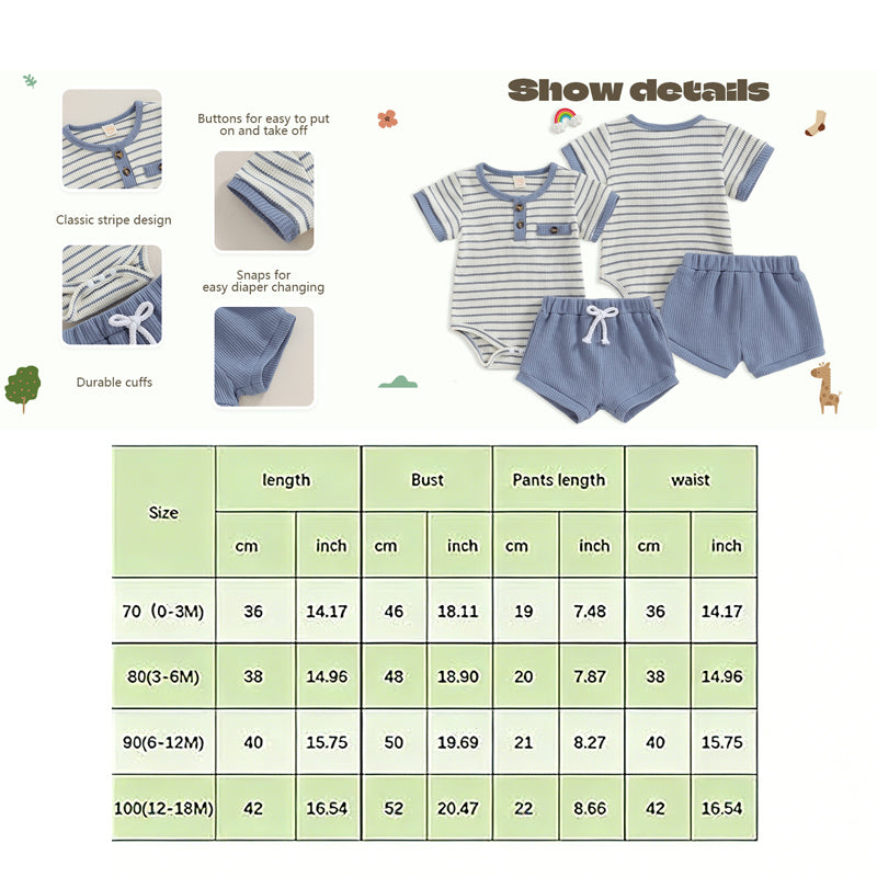 Bébé Garçon Vêtements d'été Bouton manches courtes Romper Bodysuit Short Set Infant Soft Waffle