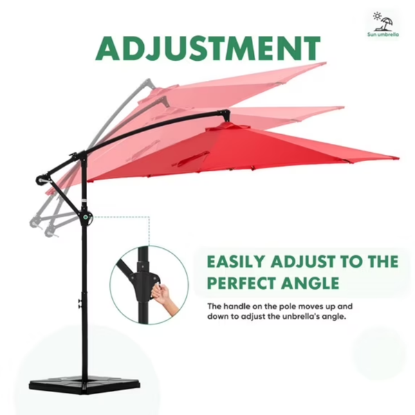 Parapluie extérieur de patio suspendu de 10 pieds avec support de base roté et tilt