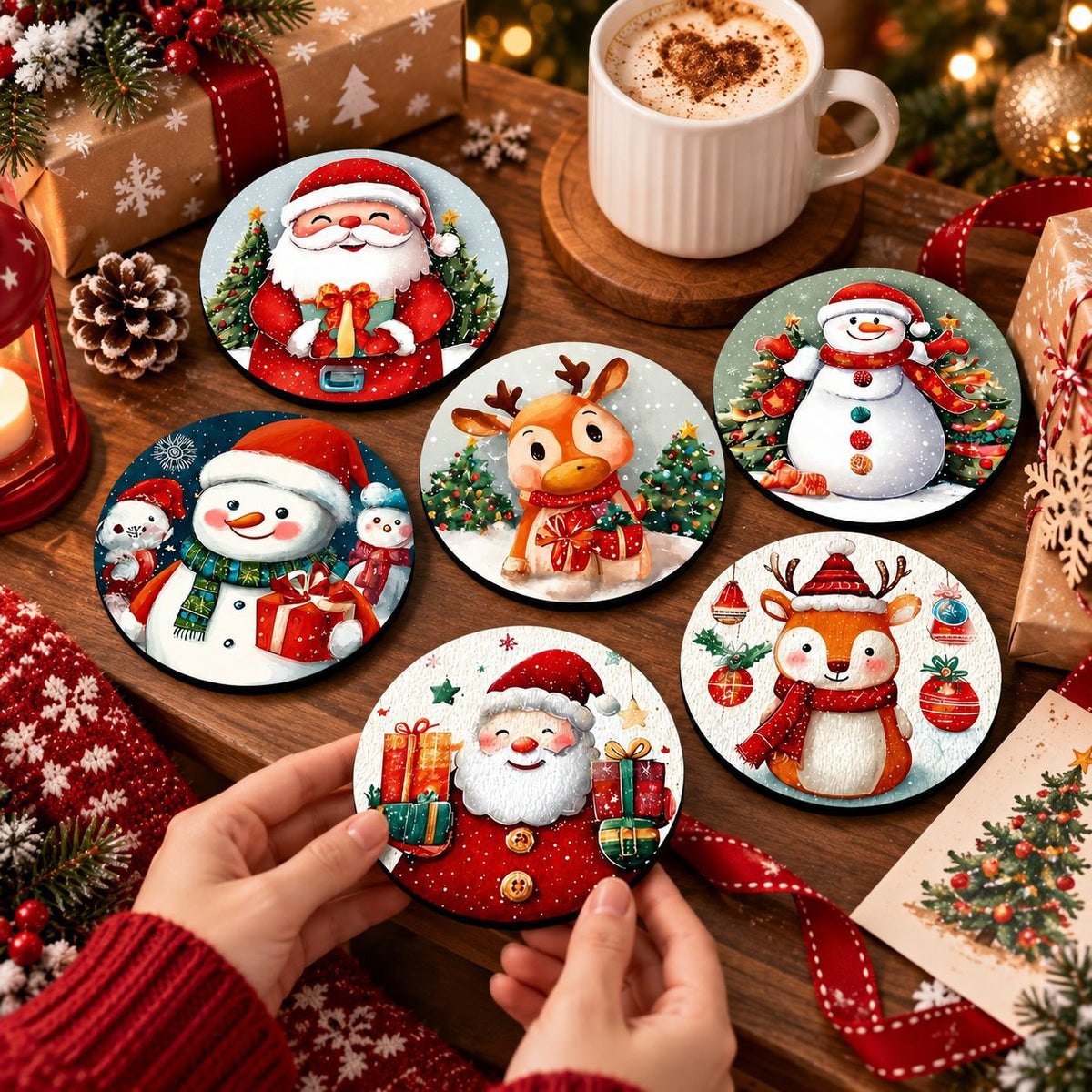 Père Noël et homme de neige Décorations de sous-marins en bois