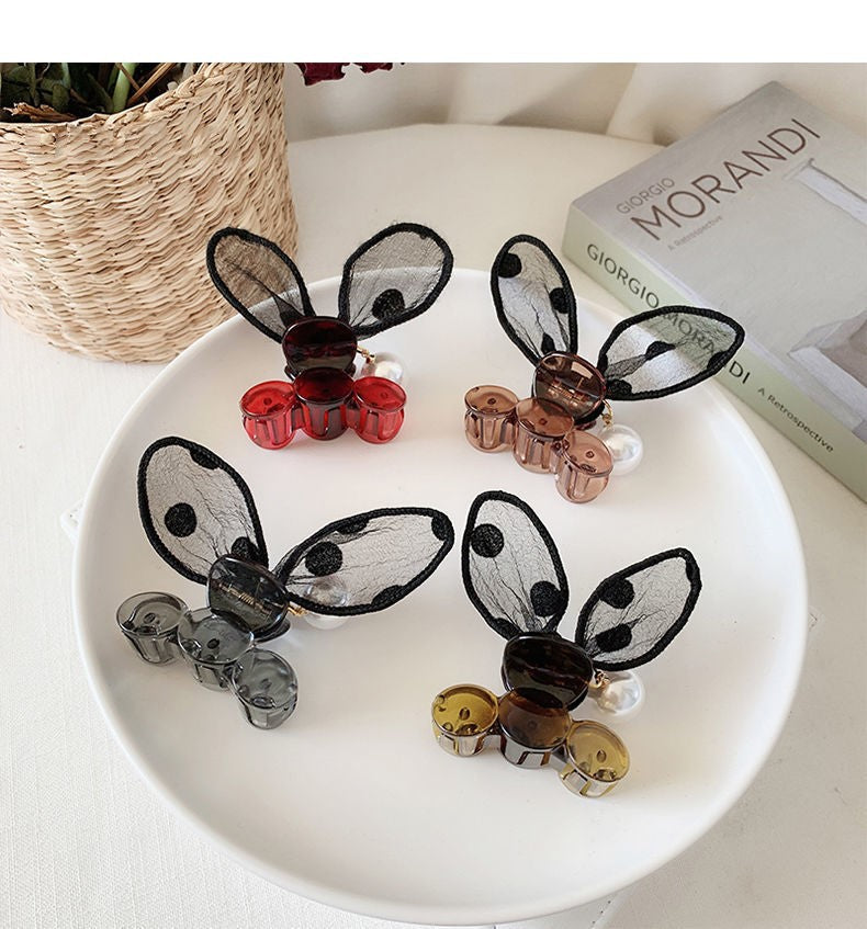 Polka Dot Dentelle Lapin Oreilles Clip Bangs Broken épingle à cheveux Perle épingle à cheveux