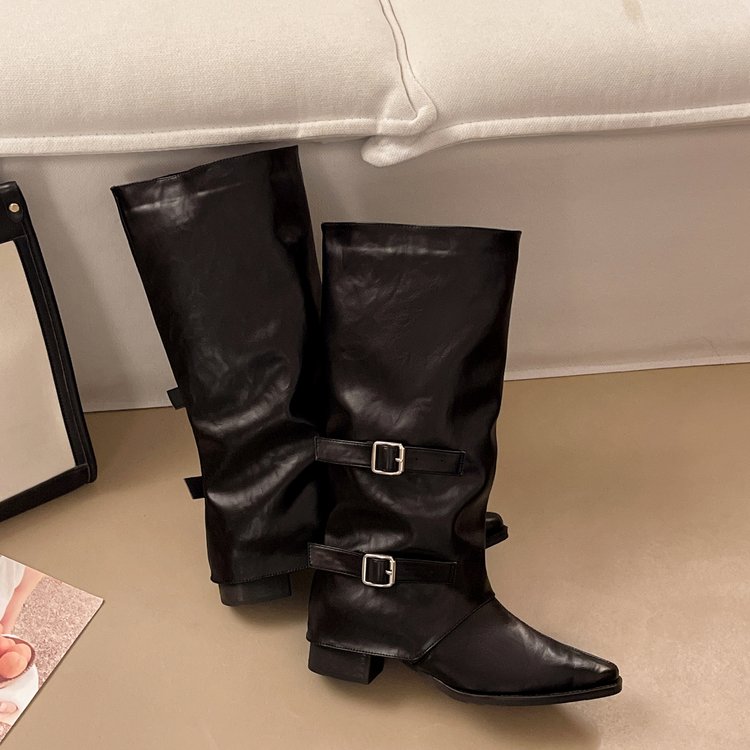 Boucle d'orteil pointue pour femmes Bottes à louche rugueuse