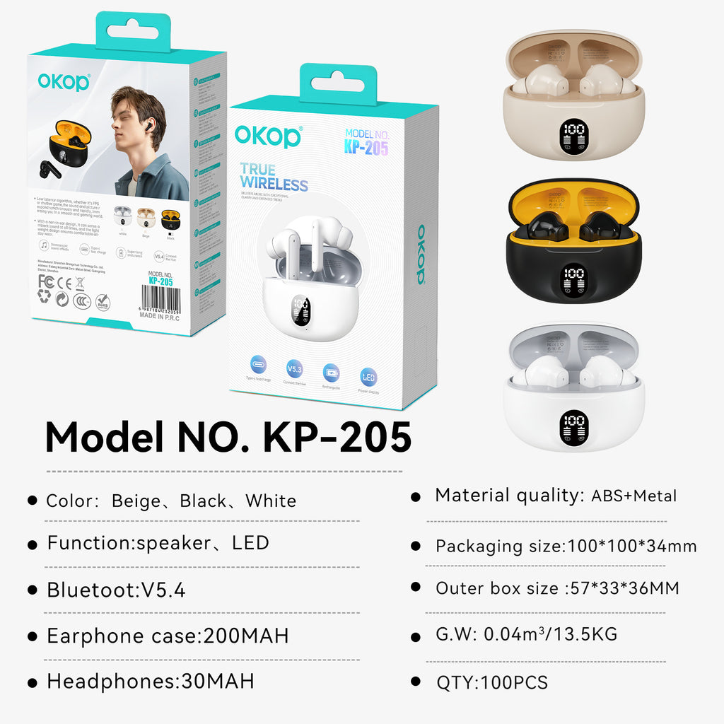 KP-205 Affichage numérique In-Stock Ecouteurs Bluetooth Conception audio In-Ear Gaming U