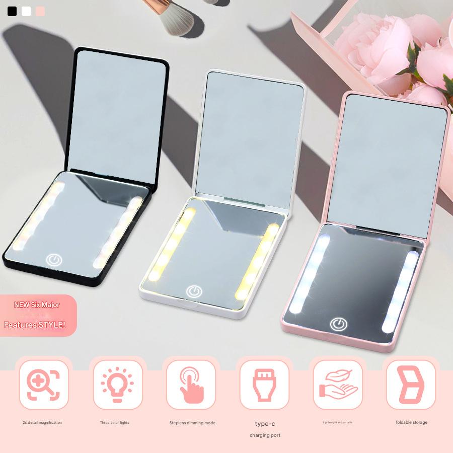 Compact Double-Sided pliant miroir de maquillage Portable LED lumière pour Touch-Ups