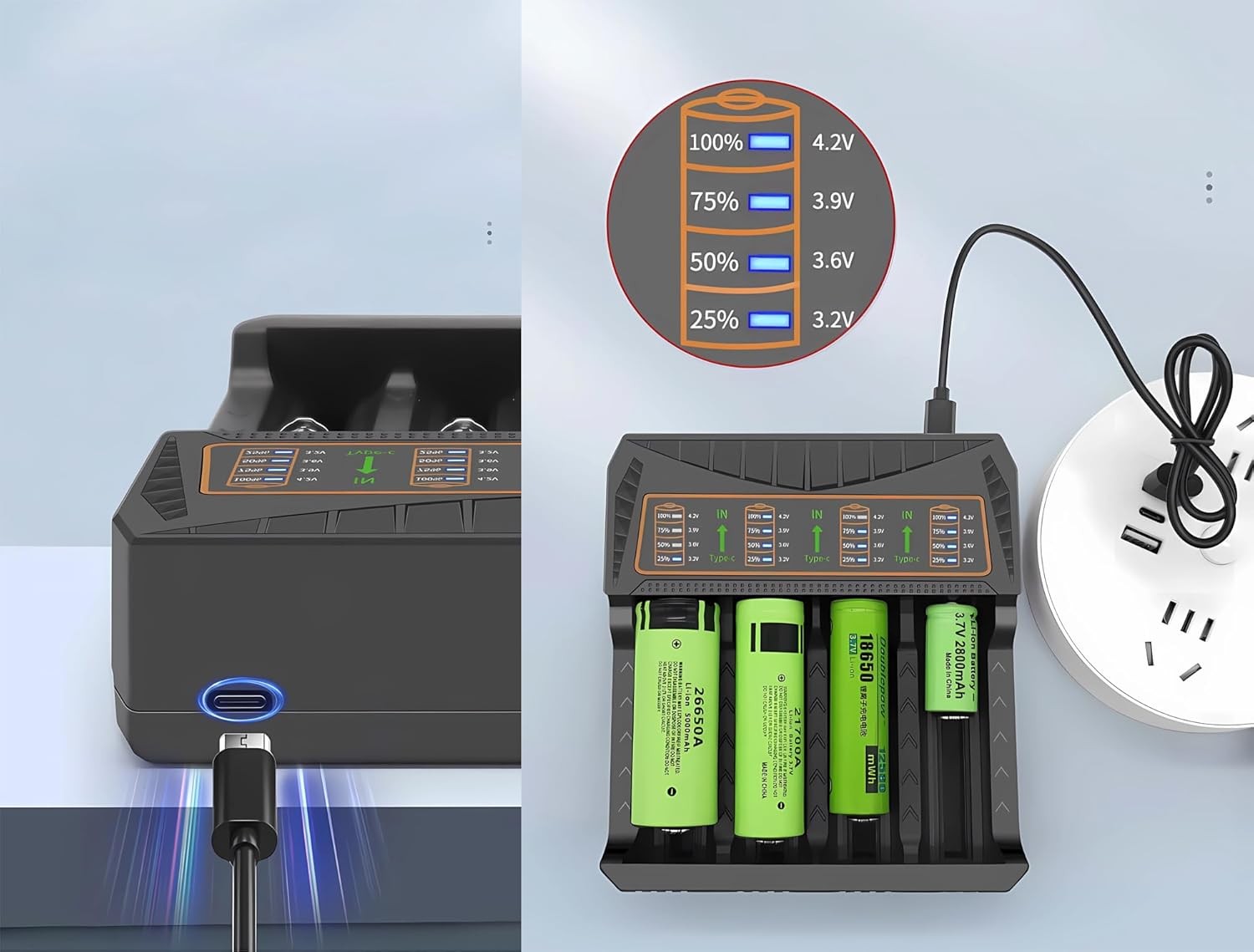 Chargeur de batterie intelligent LED 4-Slot USB pour batterie rechargeable AA AAA Nimh 18650