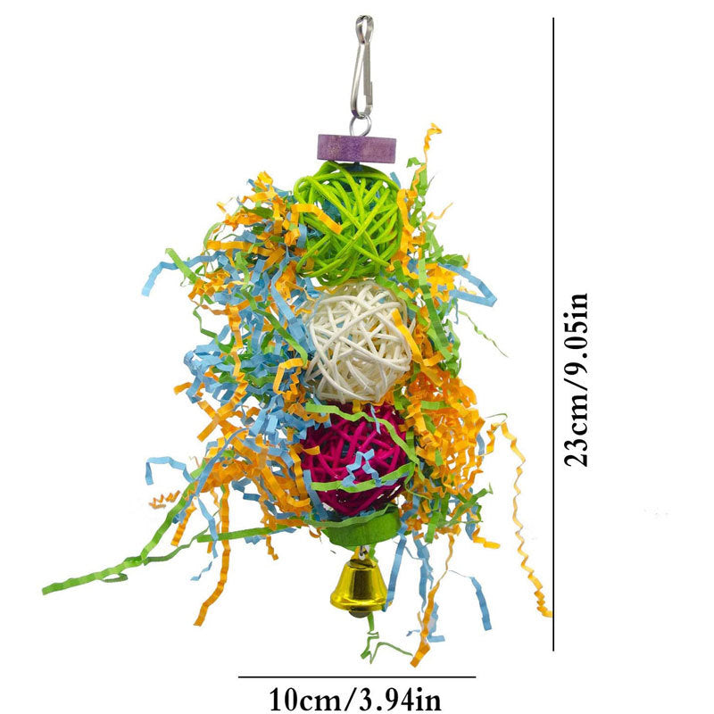 3pcs Jouet d'oiseau pour perroquet Gnawing fournitures Ustensiles brossé rotin gazon jouets en bois