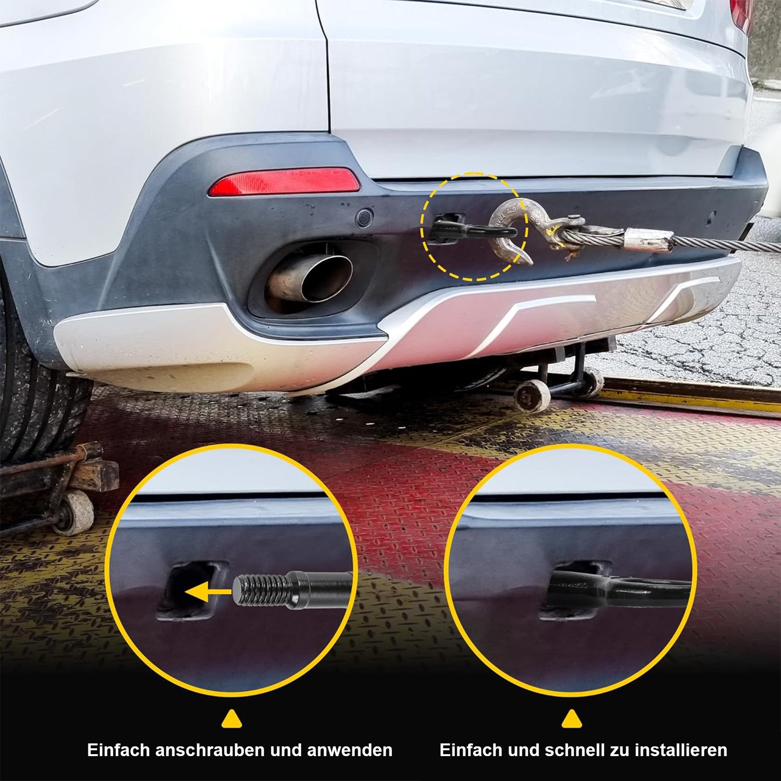 195mm voiture Bumper remorquage oeil crochet fileté secours récupération remorque anneau noir