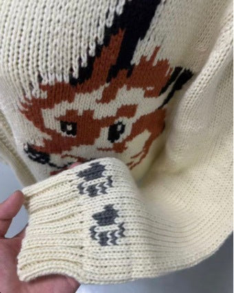 Hommes Fox Jacquard Sweater Cardigan