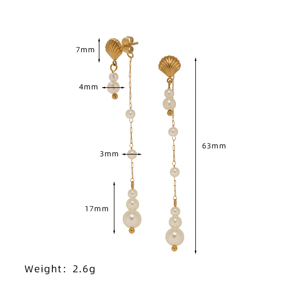 Boucles d'oreilles de style vintage Long Tassel Pearl Shell