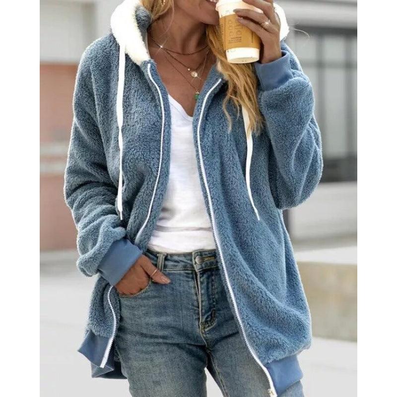 Amazon Vente Automne et Hiver Étui en peluche Zipper Veste à capuche pour femmes