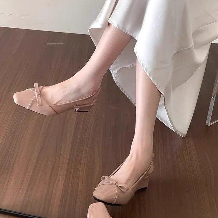 Femmes Français Talon Haut Argent Sandales d'orteil Fermé Élégante robe Bow Pompes pour dames