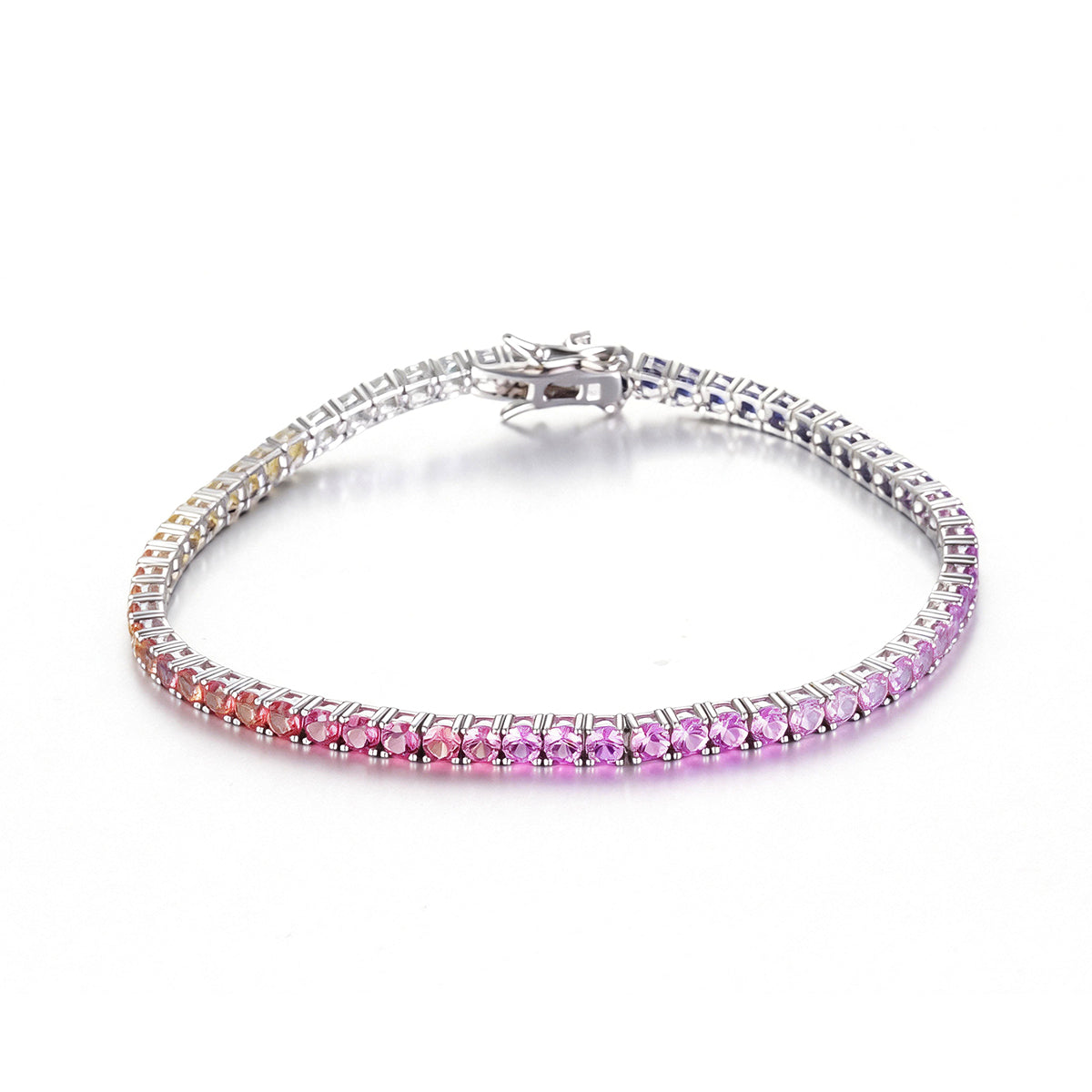 S925 Argent Sterling 3mm Rainbow Lab-Grown Gemstone Bracelet de tennis pour femmes Platinum Pla