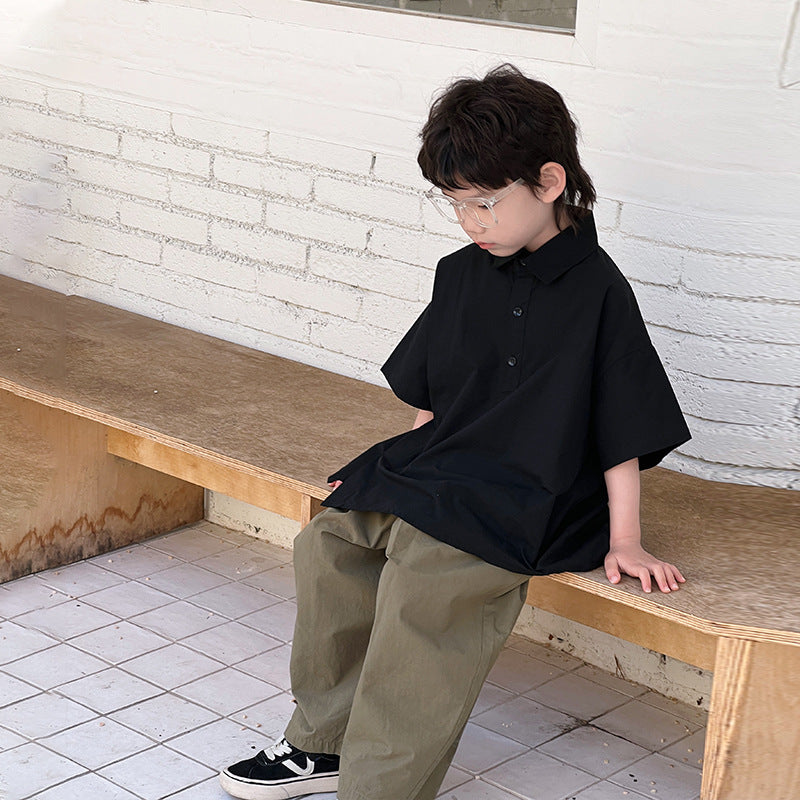 Vêtements d'été pour enfants Chemise blanche à manches courtes pour garçon