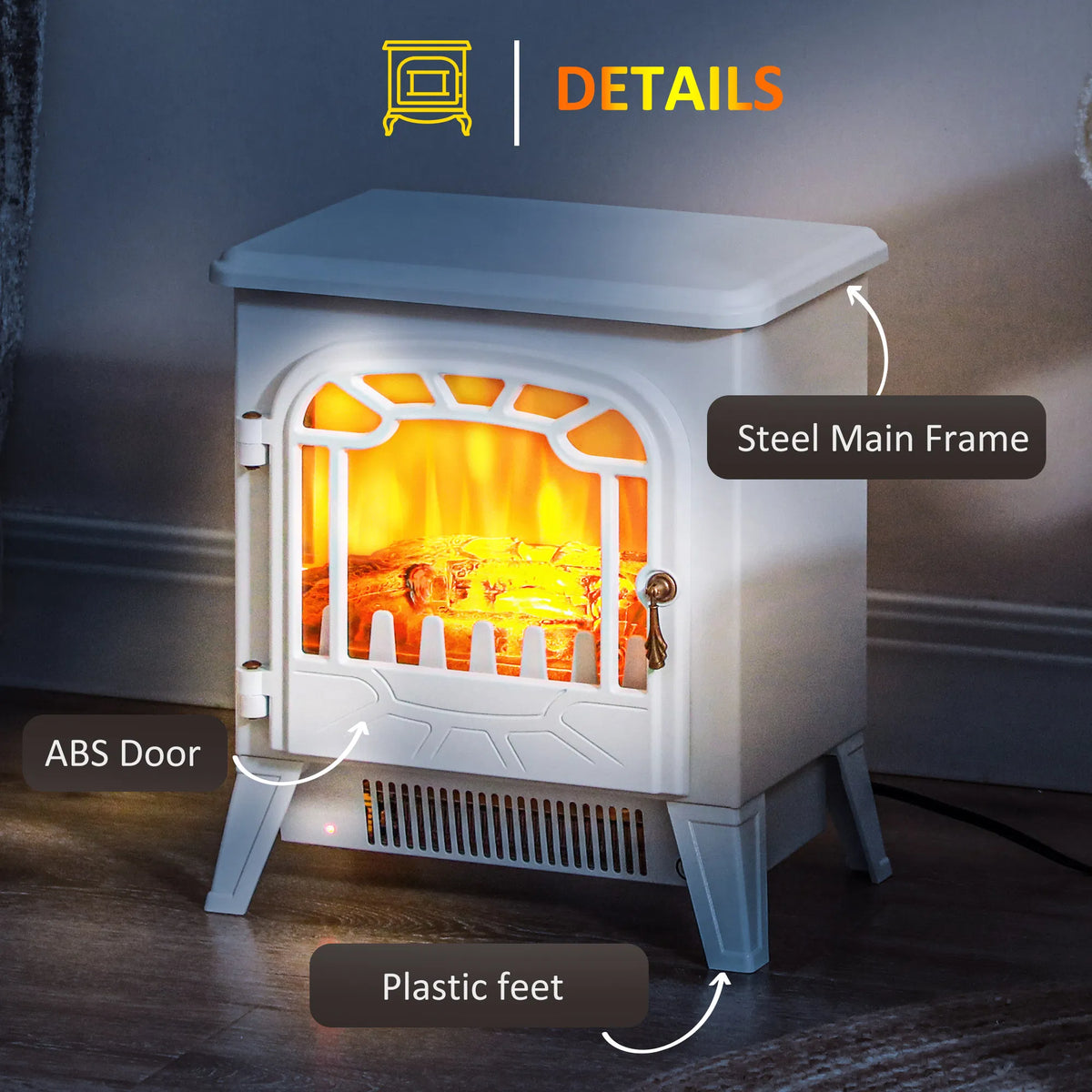 Chauffe-glace électrique autonome avec protection contre la surchauffe et flamme réaliste
