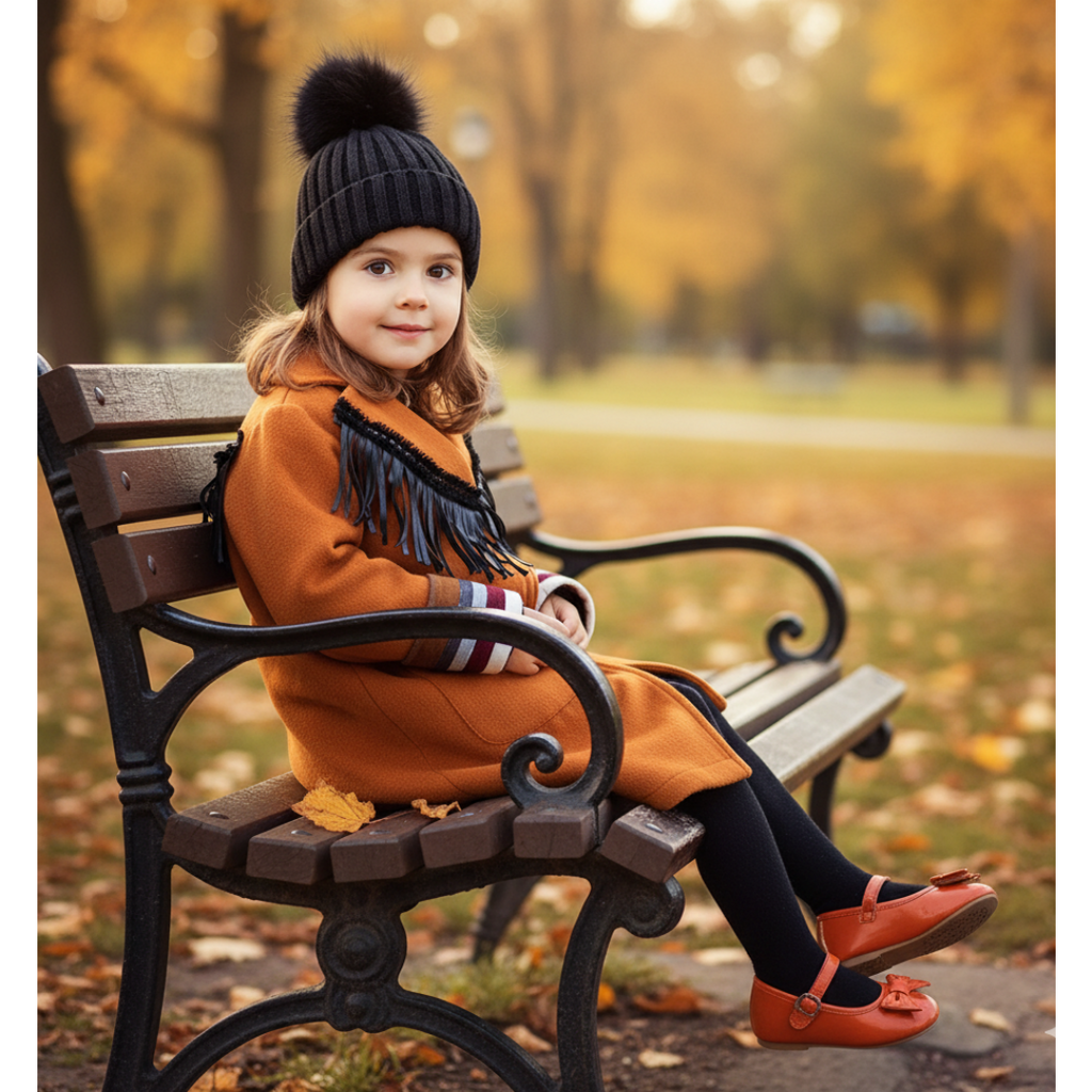 Filles Woolen Long Coat 3-12y Crème Orange Vintage Coat Style mignon