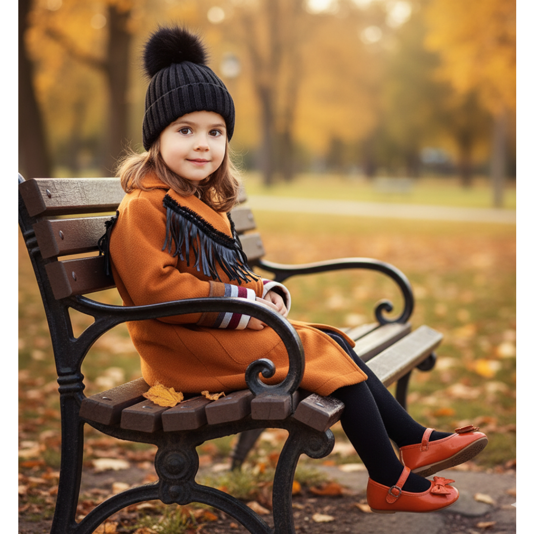 Filles Woolen Long Coat 3-12y Crème Orange Vintage Coat Style mignon