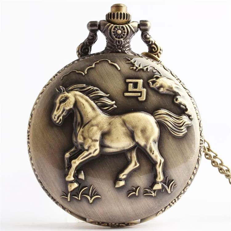 Montre de poche rétro de bronze Vintage Zodiac Quartz