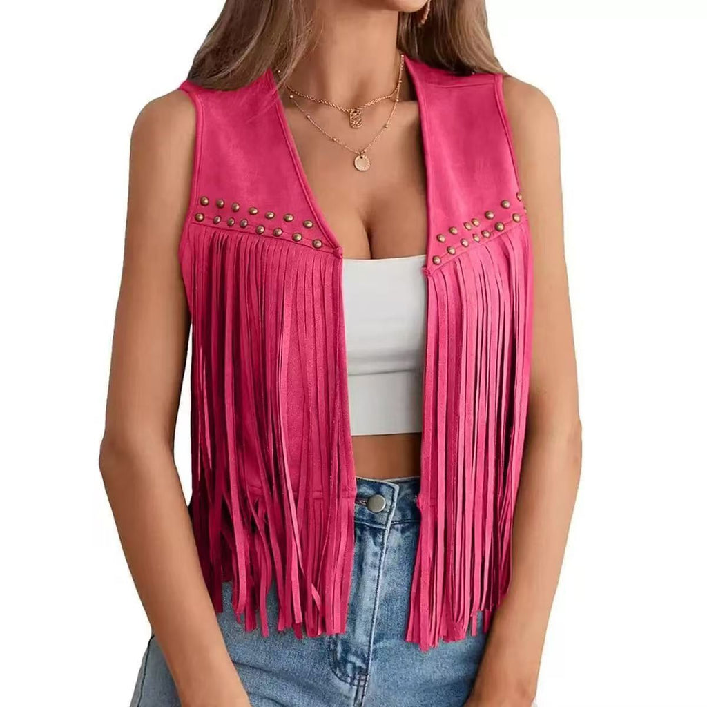 Design All-atch pour femmes Perled Sleeveless Tassel Vest