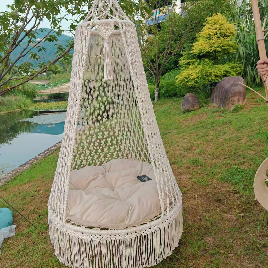 Grand panier de suspension Fils de coton Balcon extérieur Usage domestique