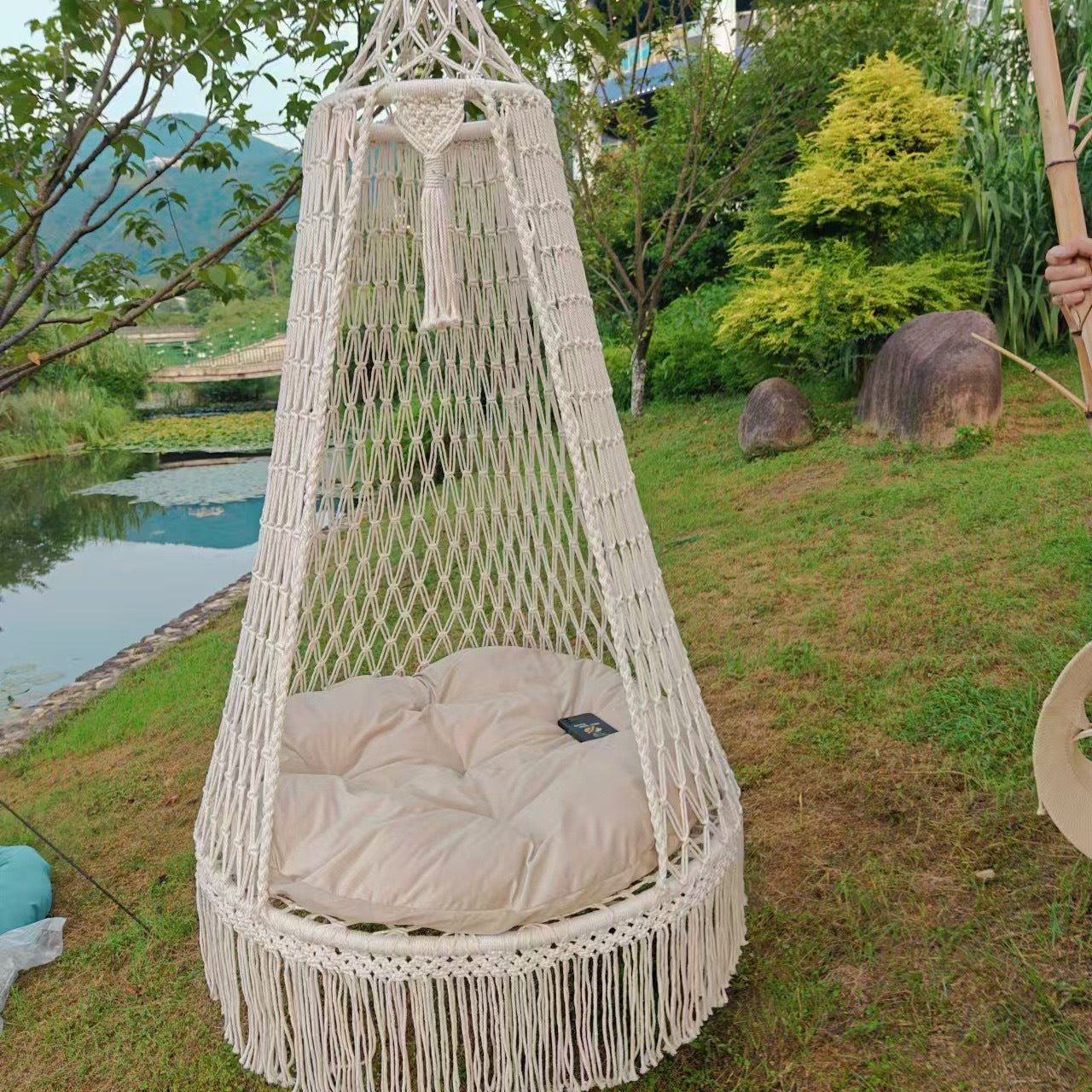 Grand panier de suspension Fils de coton Balcon extérieur Usage domestique