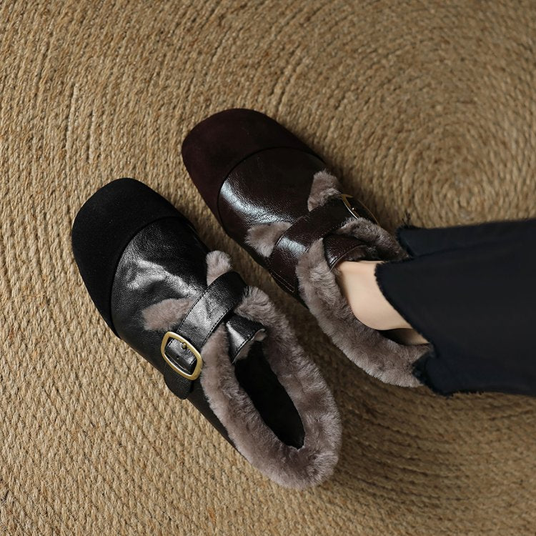 Chaussures en cuir plat vintage pour femmes