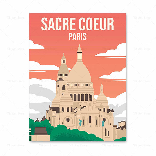 Vieille affiche de voyage toile peinture photo d'art