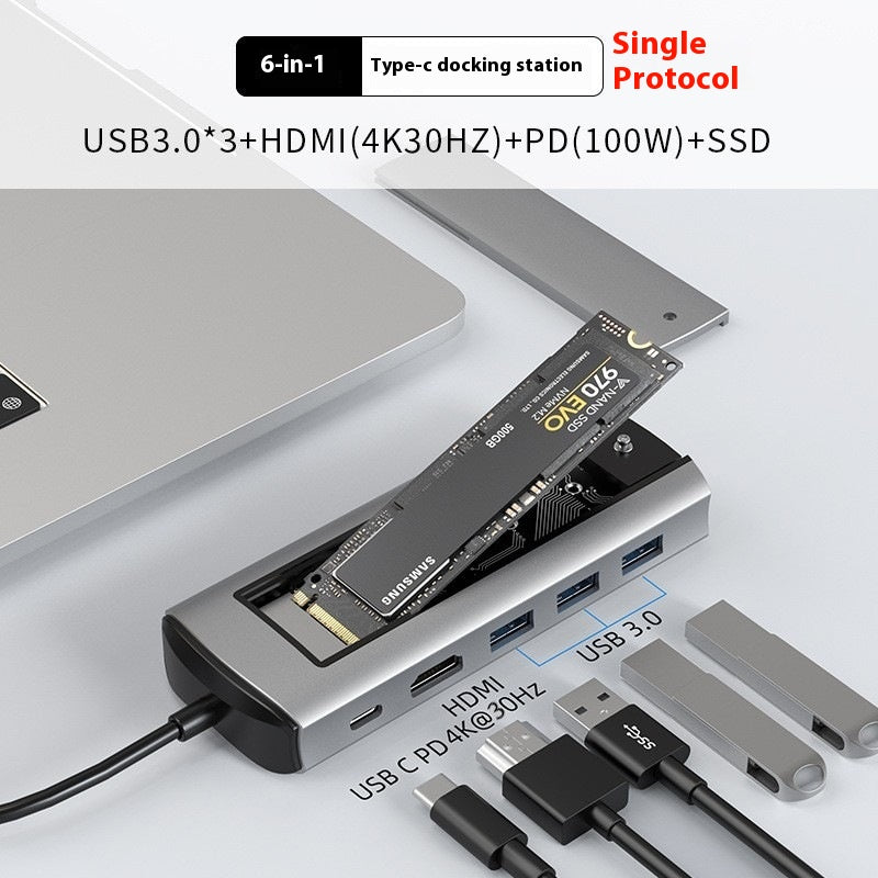 6in1 Typec Station d'accueil Usb Hub Interface d'expansion 8in1 Boîte de disque dur